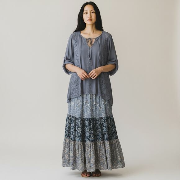 TORRID Dusty Blue Gauzy Lacey Boho Blouse 12 Hippie Coquette Cottage - Picture 1 of 11